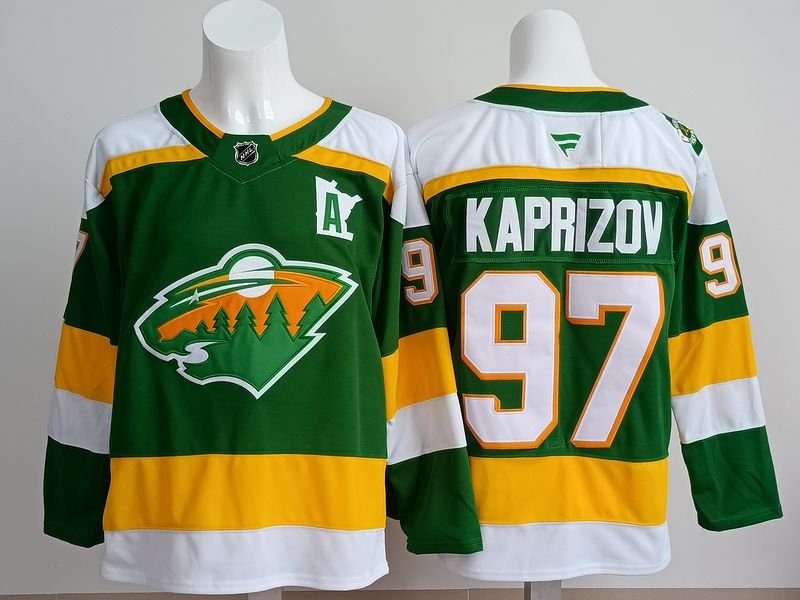 Men 2025 Minnesota Wild #97 Kaprizov Green Fanatics Home Premium NHL Jersey style 1